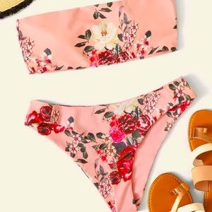 SHEIN floral bandeau swim suit